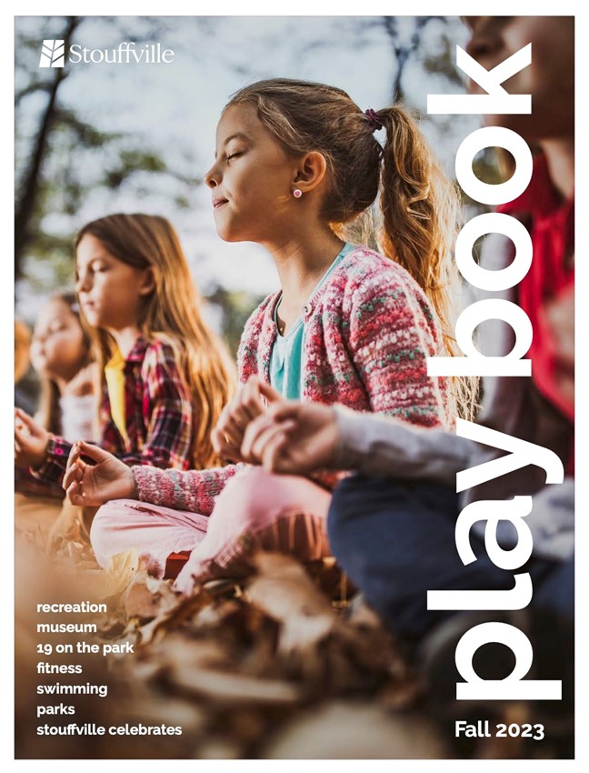 cover of fall playbook 2023 with 4 girls meditating in forest