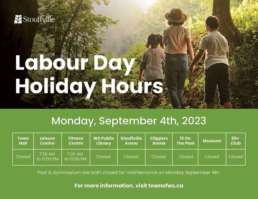 labour day facility hours with family walking in forest