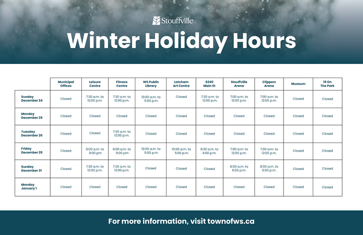 chart of winter holiday hours