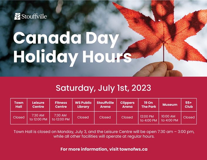 chart with canada day holiday hours