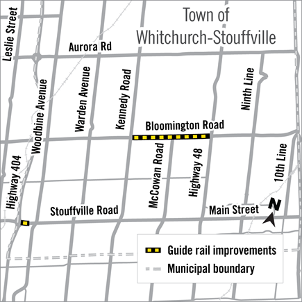 map for road closures on Bloomington Road and Stouffville Road
